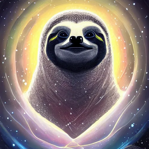 Image similar to geometric sloth with galaxy eyes in space, nebula in the background, intricate, elegant, highly detailed, digital painting, artstation, concept art, smooth, sharp focus, illustration, art by artgerm