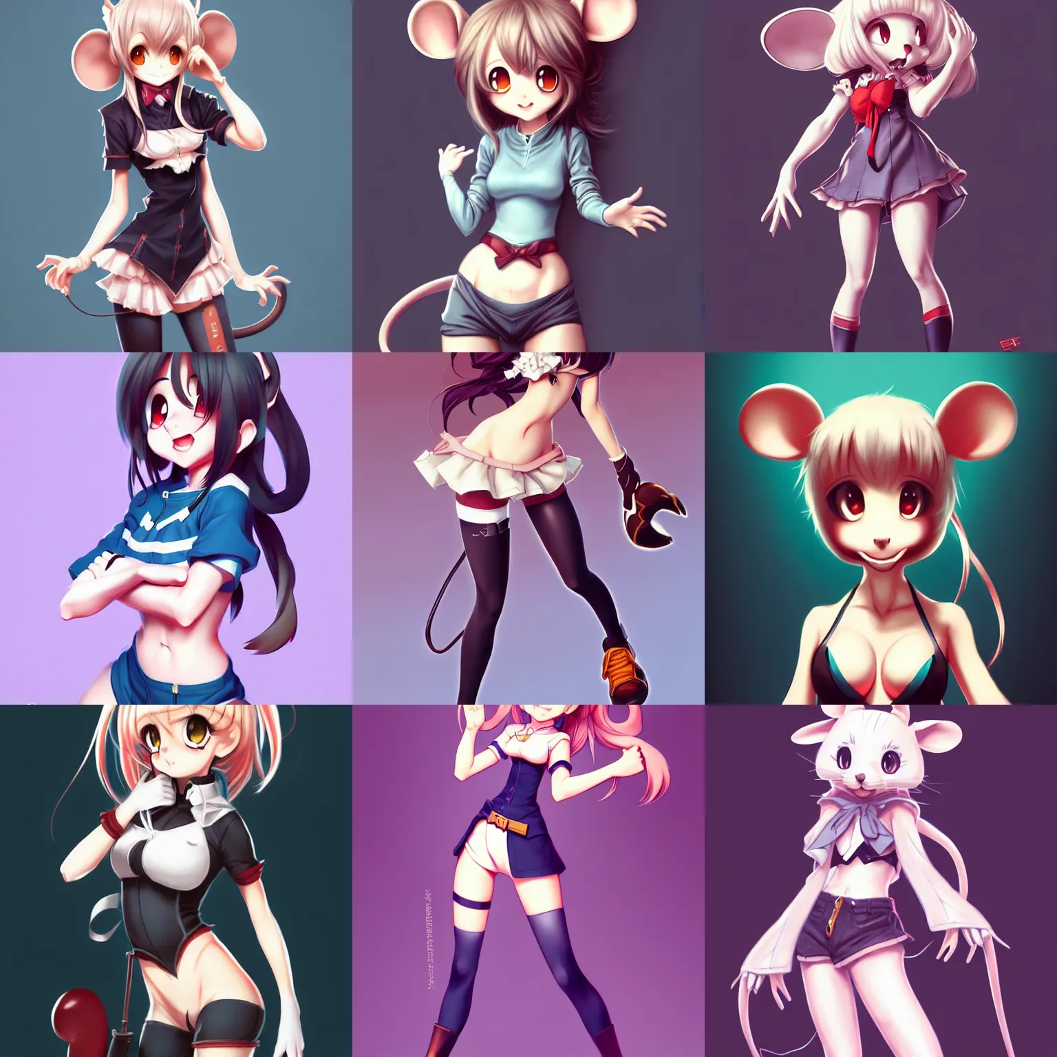 Prompt: fullbody portrait of anthropomorphic half - mouse cute anime girl, concept art, anime art, by a - 1 picture, trending on artstation artgerm, ross tran, bill ward, marc davis,