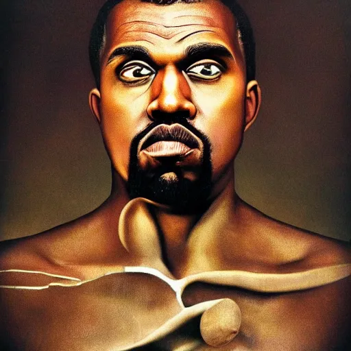 Image similar to surrealist epic photoreal portrait of kayne west as god by dali, arms outstretched, 4 k