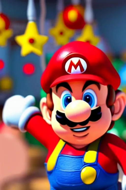 Image similar to a movie still of chris pratt as mario, highly detailed, studio lighting