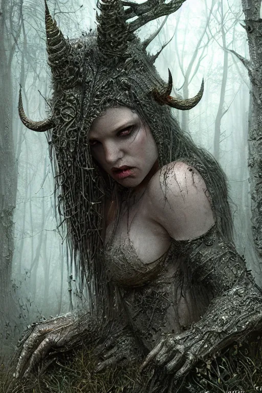 Image similar to fat old devil in the woods, the devil around, intricate, ethereal, by luis royo, hyper detailed, weta digital, ray trace, unreal engine, trending on artist, beautifully lit, cinematic, soft light, photorealistic, volumetric, realistic, glossy, 8 k post - production, masterpiece, luxury, smooth