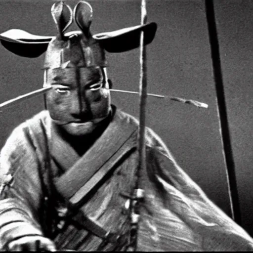 Image similar to of a rabbit samurai in the film seven samurai, film still