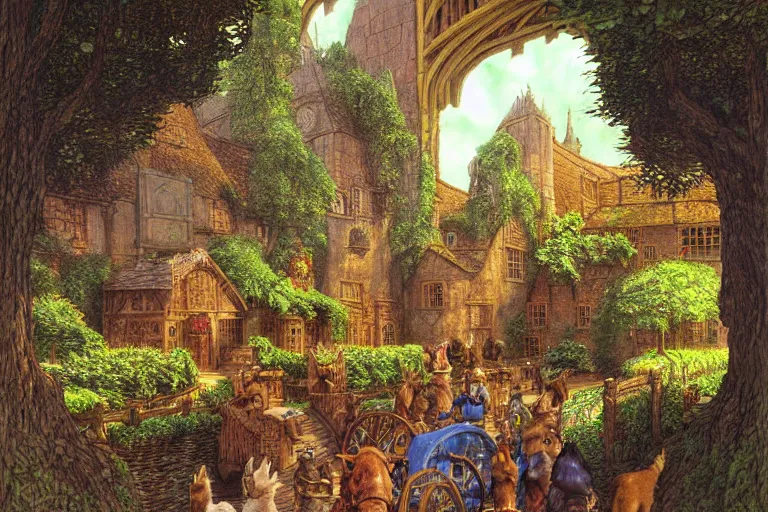 Image similar to elaborate dense beautiful scene from redwall abbey by brian jacques