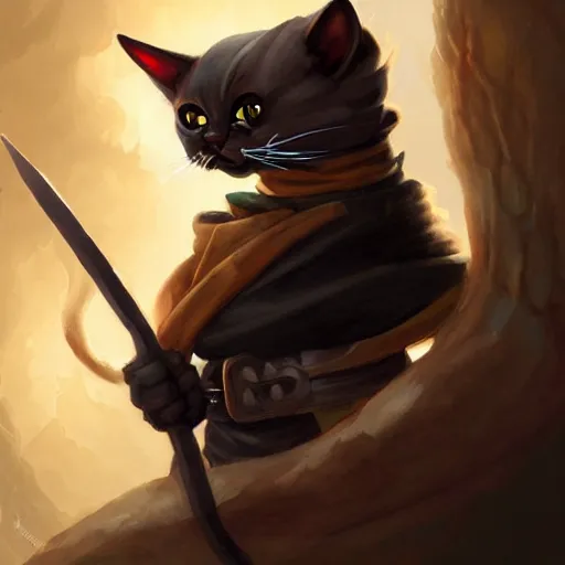 Image similar to anthropomorphic cat ninja, ninja outfit, cute and adorable, dnd character art portrait, matte fantasy painting, deviantart artstation, by jason felix by steve argyle by tyler jacobson by peter mohrbacher, cinematic lighting