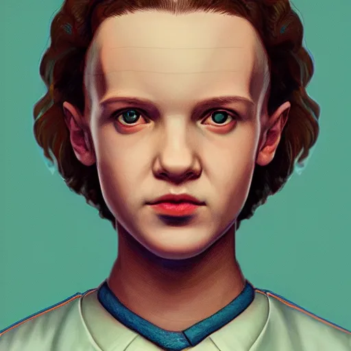 Image similar to raphaelite portrait of Eleven from Stranger things, by Collin Elder, trending on artstation