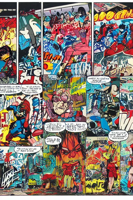 Image similar to A comic book page of abstract graffiti