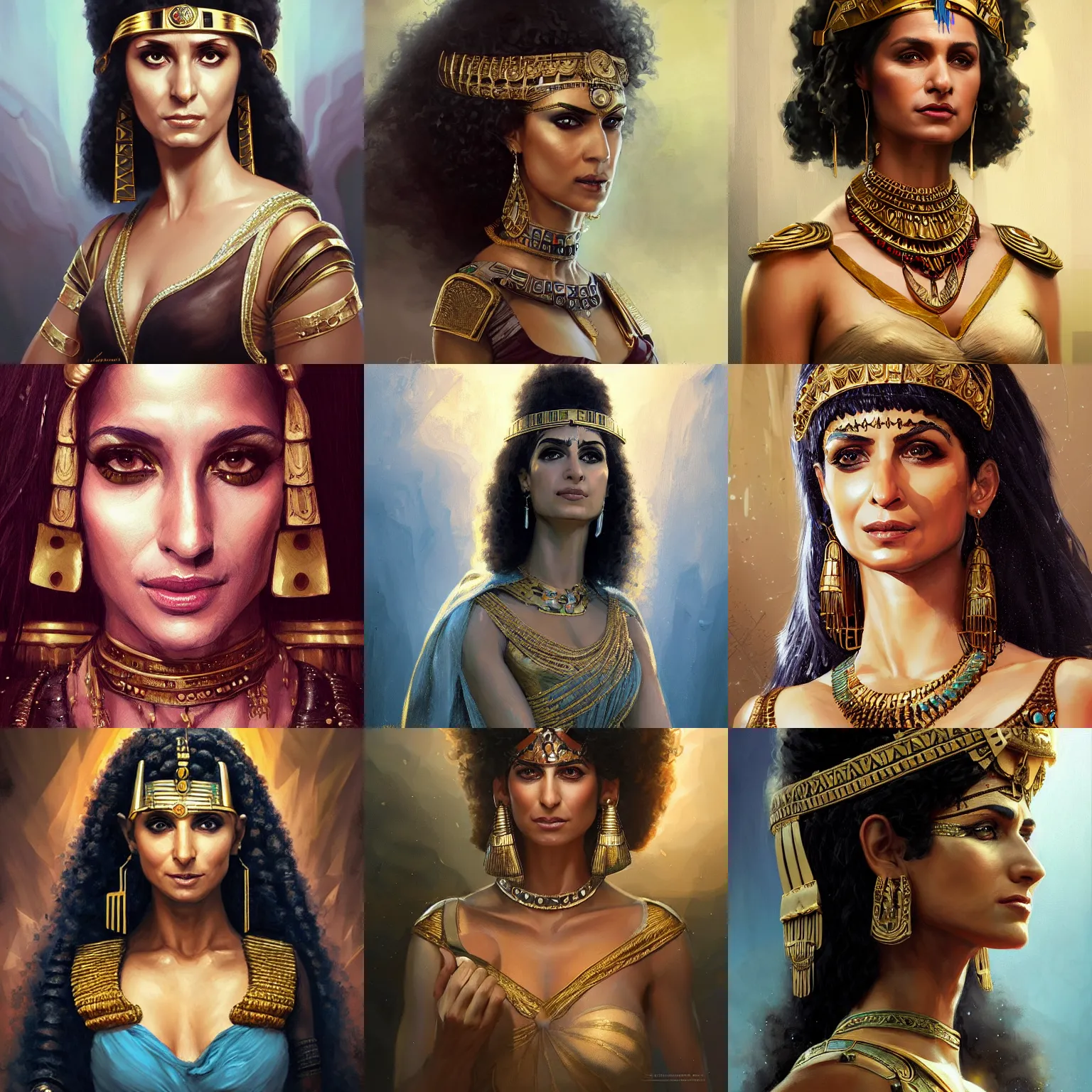 Prompt: melina kanakaredes as cleopatra, art by artgerm and greg rutkowski and magali villeneuve, portrait, highly detailed, digital painting, trending on artstation, concept art, sharp focus, illustration