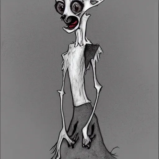 Prompt: grunge cartoon drawing of a cute dog by - michael karcz , in the style of corpse bride, loony toons style, horror themed, detailed, elegant, intricate