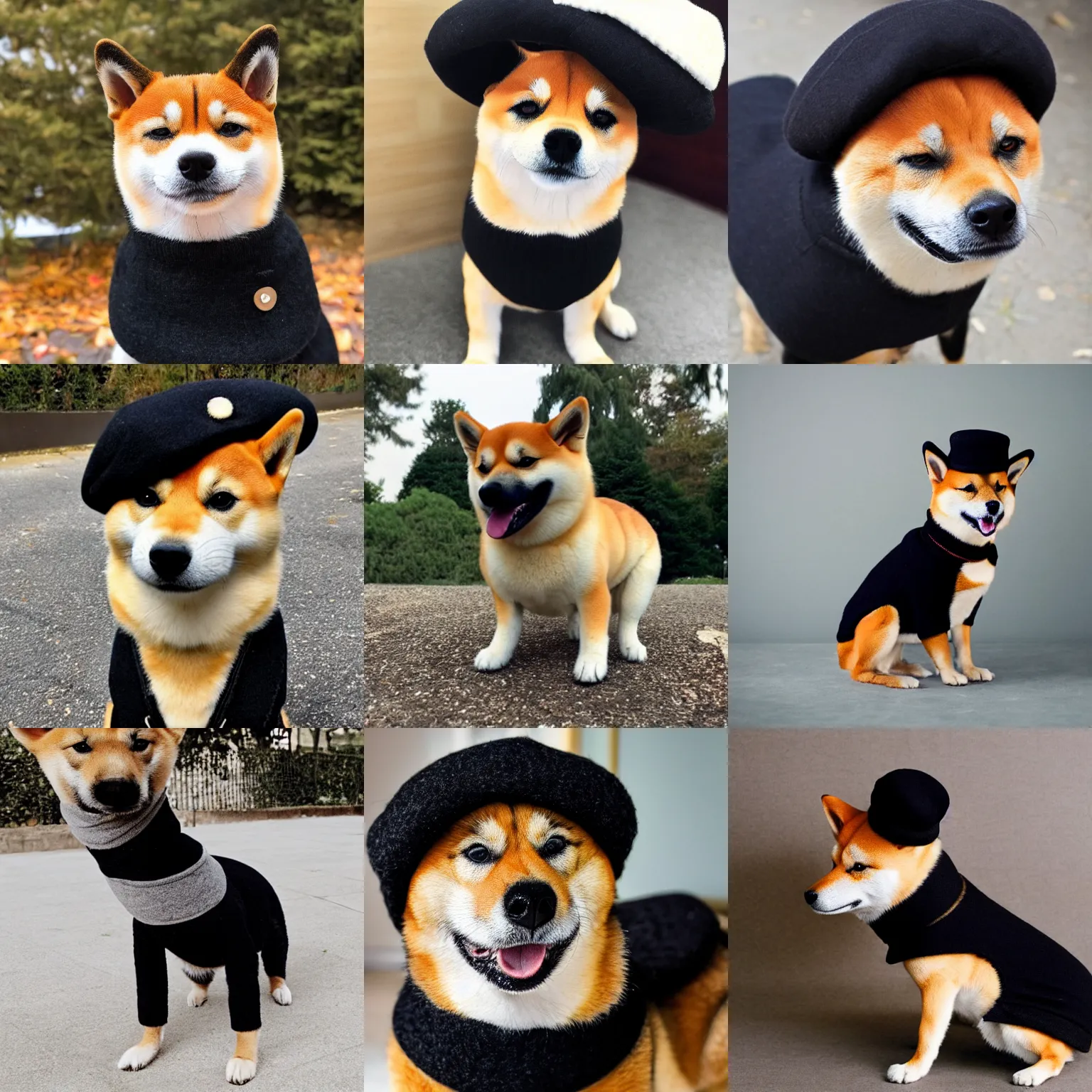 Prompt: a shiba inu wearing a beret and black turtleneck