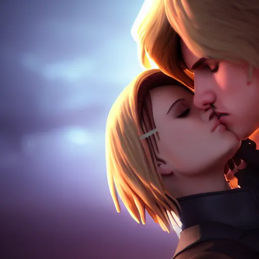 Annie Leonhart kissing Annie Leonhart, anime kiss,, Stable Diffusion