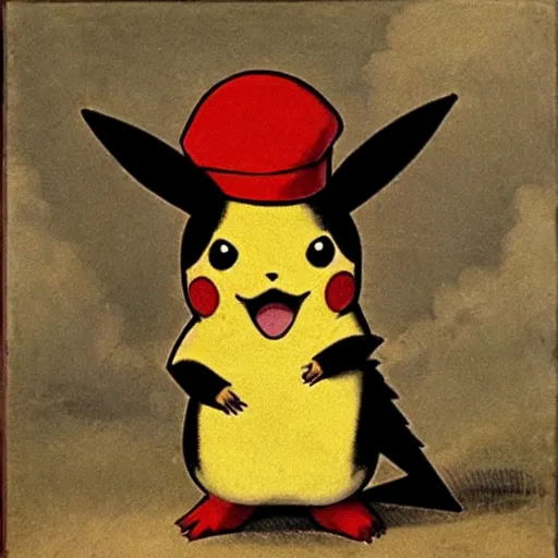 Image similar to Pikachu leads the French Revolution (1789), oil on canvas, 1882