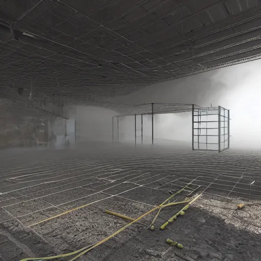 Image similar to a construction site half engolfed in fog 3 d render