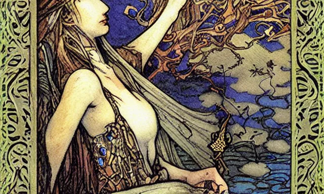 Image similar to floating tarot deck, by rebecca guay