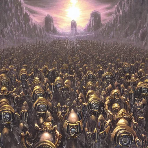 Image similar to illustration. a billion psykers lined to be sacrificed to the emperor.