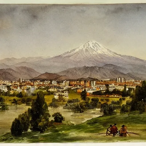 Image similar to watercolor painting of santiago de chile, 1 8 8 0