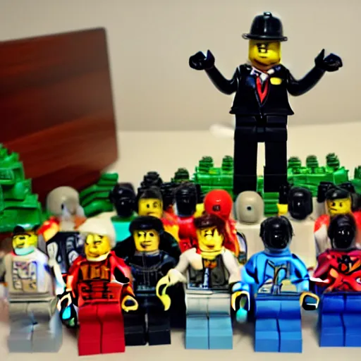 Image similar to a picture of a pastor preaching to his congregation, in the style of LEGO, standing behind a puplit highly detailed