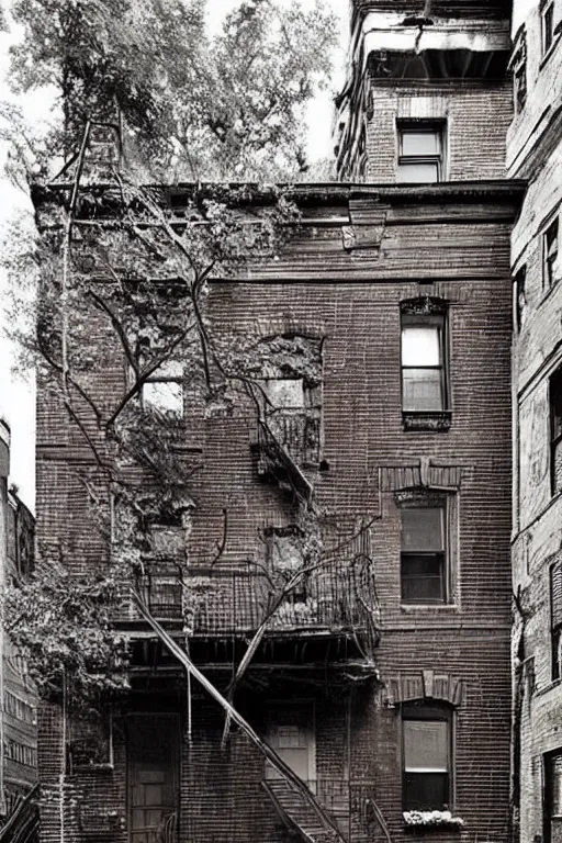 Prompt: (((((a ramshackle manhattan brick brownstone deep in the forest))))) by Roberto Gatto!!!!!!!!!!!!!!!!!!!!!!!!!!!