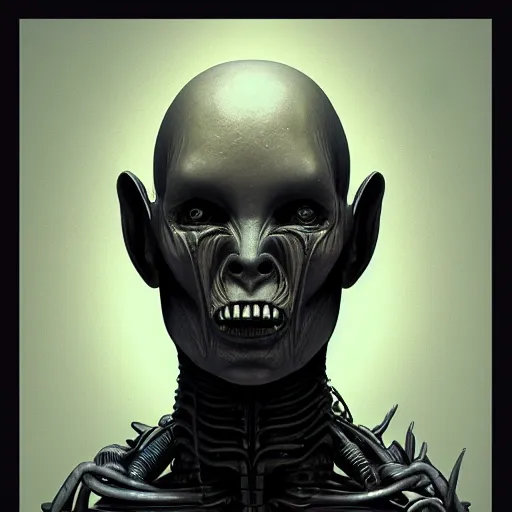 Prompt: portrait of an alien, by giger, detailed, dramatic lighting, biomechanical, trending on artstation