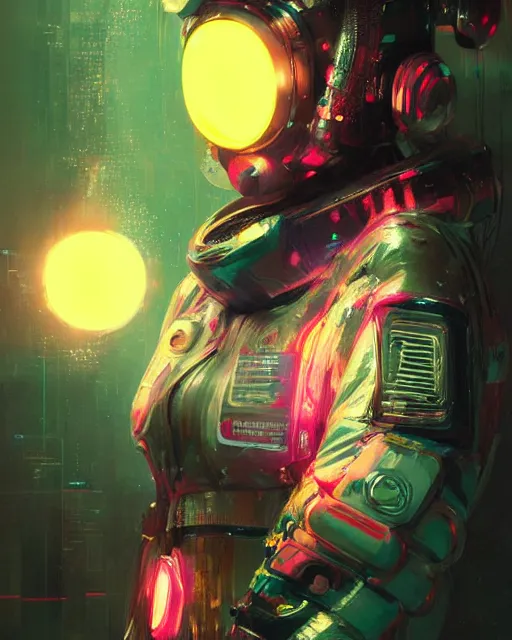 Prompt: detailed portrait Neon spacesuit Girl, cyberpunk futuristic neon, reflective, decorated with traditional Japanese ornaments by Ismail inceoglu dragan bibin hans thoma greg rutkowski Alexandros Pyromallis Nekro Rene Maritte Illustrated, Perfect face, fine details, realistic shaded, fine-face, pretty face