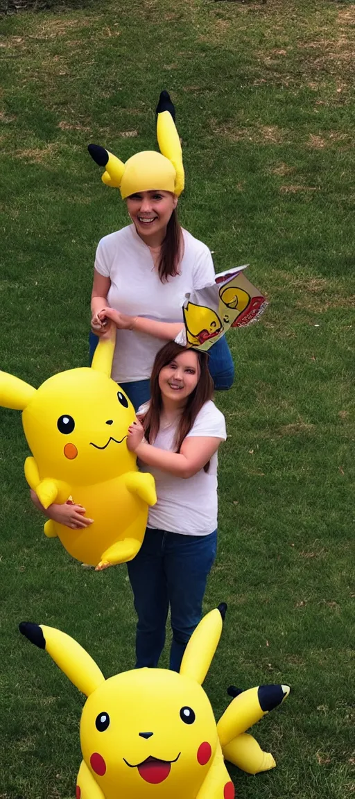 Prompt: inflatable pikachu, balloon modeling, photo