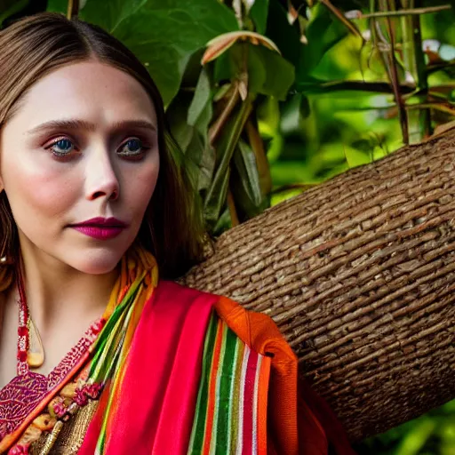 Prompt: close up Portrait of elizabeth olsen as real life beautiful young teen girl wearing assamese bihu mekhela sleeveless silk saree and gamosa in Assam tea garden, XF IQ4, 150MP, 50mm, F1.4, ISO 1000, 1/250s, attractive female glamour fashion supermodel photography by Steve McCurry in the style of Annie Leibovitz, face by Artgerm, daz studio genesis iray, artgerm, mucha, bouguereau, gorgeous, detailed anatomically correct face!! anatomically correct hands!! amazing natural skin tone, 4k textures, soft cinematic light, Adobe Lightroom, photolab, HDR, intricate, elegant, highly detailed,sharp focus