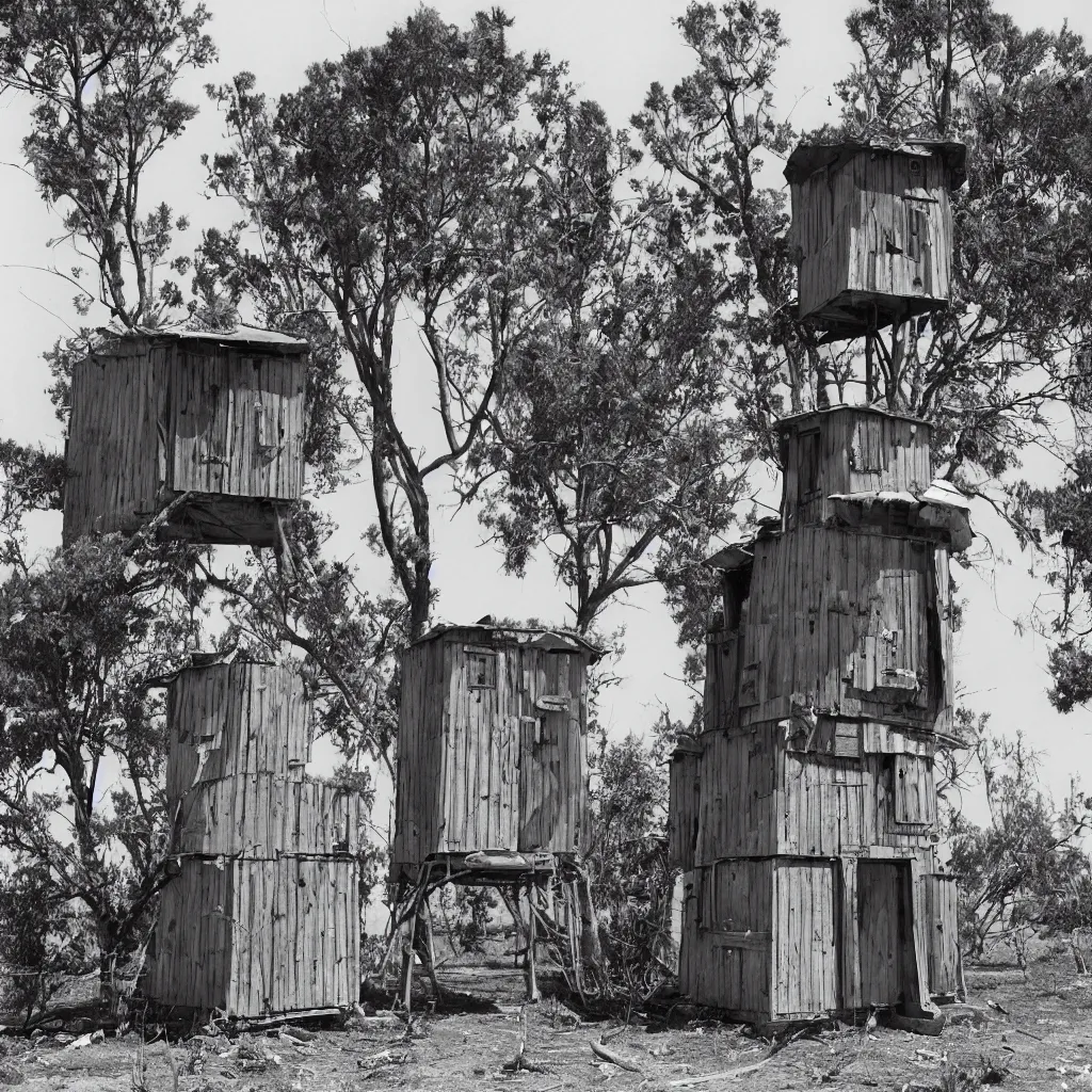 Image similar to two round towers, made up of makeshift squatter shacks, dystopia, mamiya rb 6 7, fully frontal view, very detailed, photographed by ansel adams