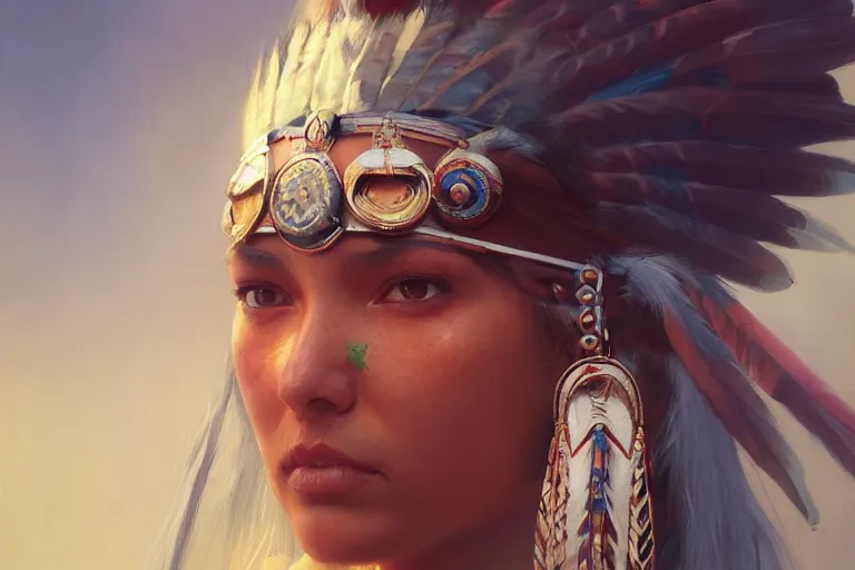 Image similar to A portrait a native american goddess by Ruan Jia and Mandy Jurgens and Artgerm and william-adolphe bouguerea, highly detailed, trending on artstation, award winning, H 768