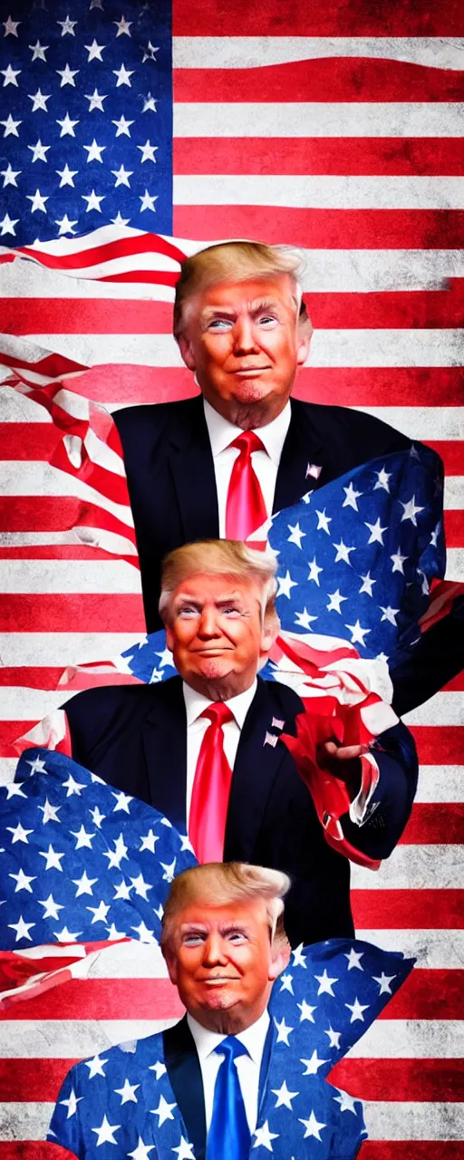 Image similar to graphic art of donald trump as a professional dancer in front of an american flag which covers the entire background