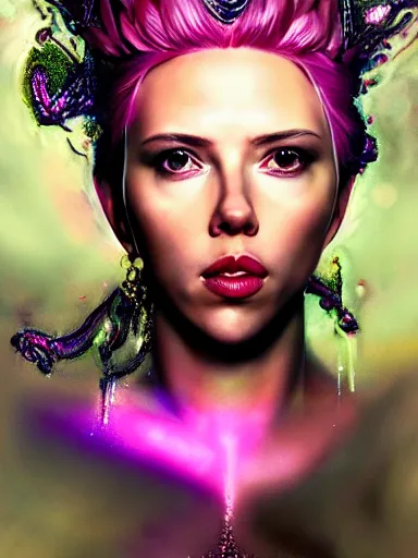 Prompt: pink portrait of beautiful female angel queen Scarlett Johansson head wearing shiny pink crown, subtle purple accents, hyper details, black metal rococo, sculpted by Alex Alice, Craig Mullins, yoji shinkawa, trending on artstation, beautifully lit, Peter mohrbacher, hyper detailed, insane details, intricate, elite, elegant, luxury, ray of light through smoke, CGsociety, hypermaximalist, golden ratio, volumetric, octane render, weta digital, micro details, 3d sculpture