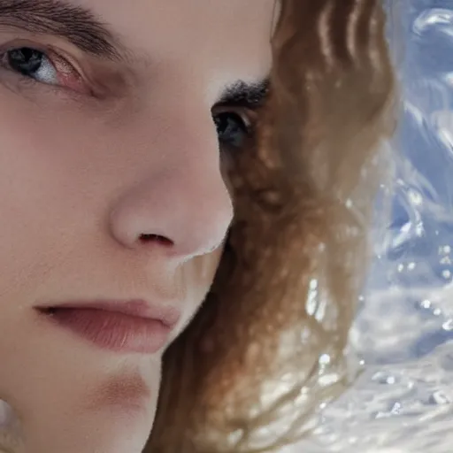 Image similar to beautiful extreme closeup portrait photo in style of frontiers in human near death molecular science magazine underwater brit marling edition, highly detailed, focus on face, soft lighting,