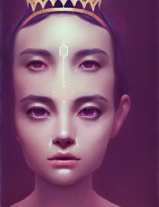 Image similar to symmetrical, centered composition. bokeh background. goddess close-up portrait in crown, by Tooth Wu and wlop and beeple and greg rutkowski