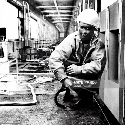 Prompt: cat scientist working at the chernobyl nuclear power plant, black & white photo