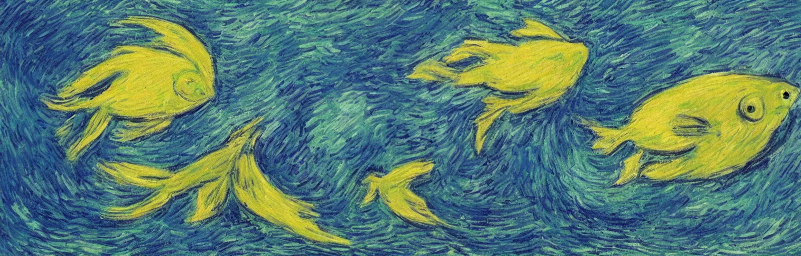 Prompt: An aesthetically pleasing, dynamic, energetic, lively, well-designed digital art of the fish in the ocean viewed from underwater, nature cinematography, light and shadow, chiaroscuro, by Claude Monet and Vincent Van Gogh, superior quality, masterpiece, excellent use of negative space. 8K, superior detail, widescreen.