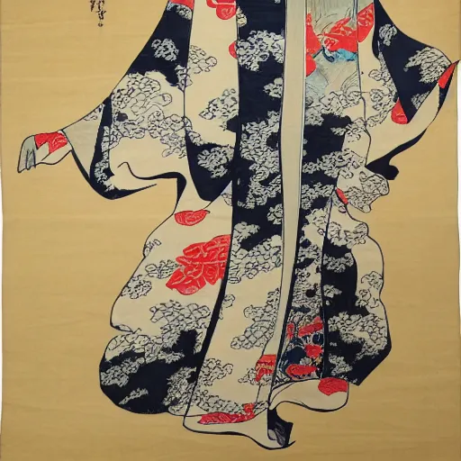 Prompt: flowing billowing kimono,