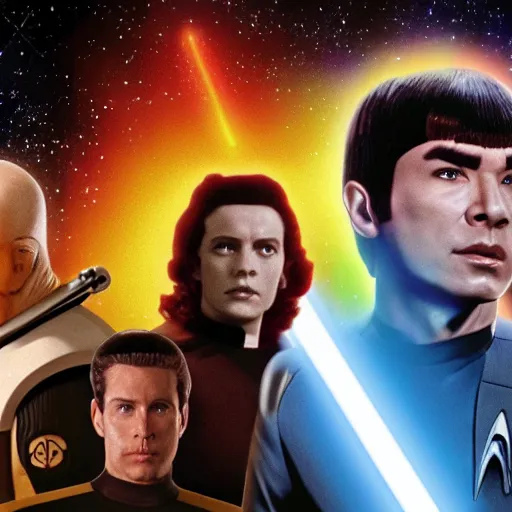 Image similar to star wars vs star trek, hyper realistic, 4k trending on cg society, science fiction, awesome, colorful