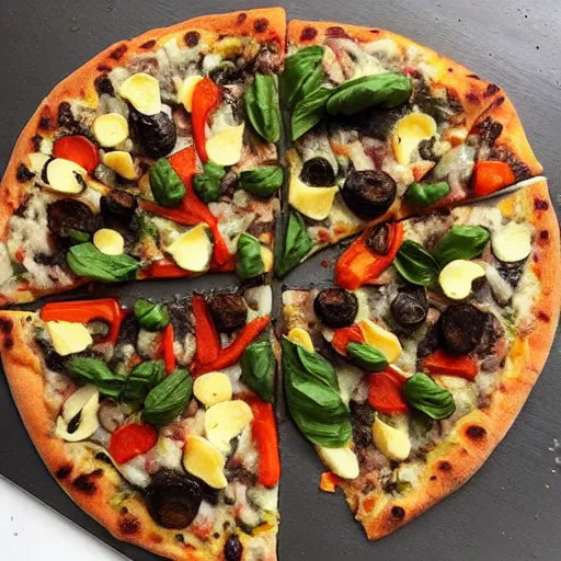 Image similar to instagram food pic of a coal fired veggie pizza