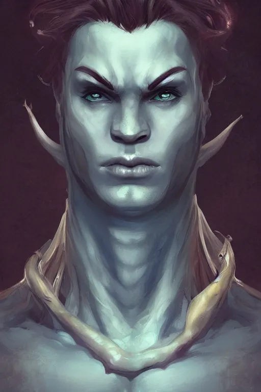 Image similar to djinn man male demon, portrait, full body character concept art, costume design, illustration, symmetrical face and body, single face, cinematic color grading, editorial photo, fashion, hyperrealism, trending on artstation, Charlie Bowater, WLOP