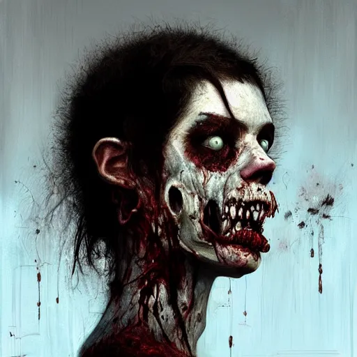 Prompt: head portrait of fresh faced young bjork as a zombie with back combed hair, 7 days to die zombie, gritty background, fine art, award winning, intricate, elegant, sharp focus, cinematic lighting, digital painting, 8 k concept art, art by michael hussar, art by brom, art by guweiz and z. w. gu, 8 k