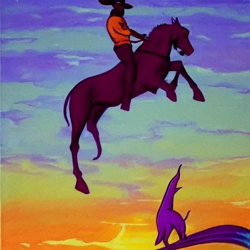 Prompt: a beautiful tarot! painting of a african cowboy, riding a dolphin!, in front of a pale lavender sunrise, regal, dawn, predawn, golden light, art deco!, art nouveau, silhouette, no crop, trending on artstation