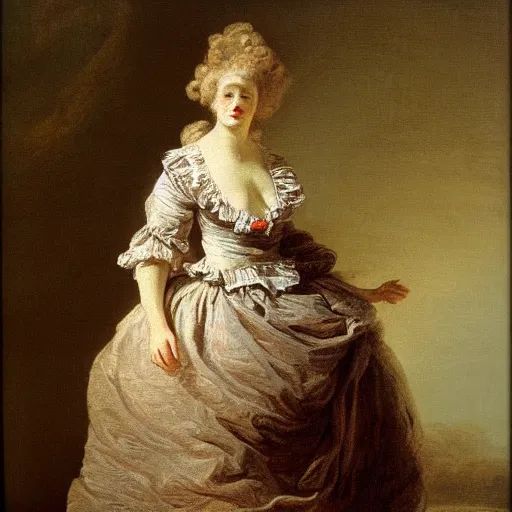 Prompt: 1976 woman in nightgown painted by fragonard