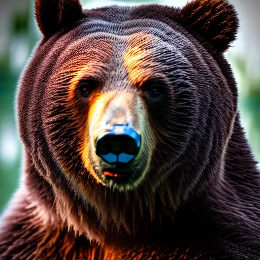 Prompt: Portrait of a bear , grim fantasy , EOS R5, f/2.8, HDR, fur, natural light, medium close shot, dynamic pose, award winning photograph, Michelangelo style