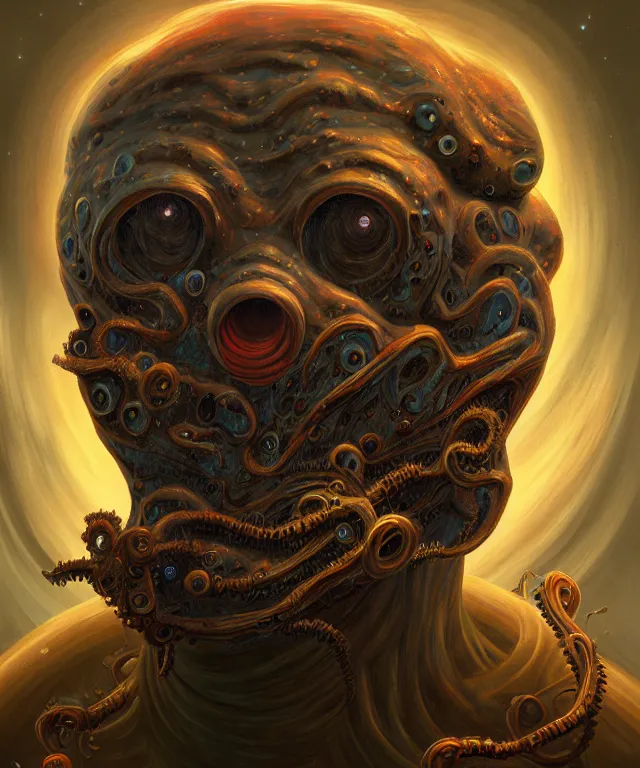 Image similar to a portrait painting, polycount, surrealism, surrealist, lovecraftian, cosmic horror, high detail