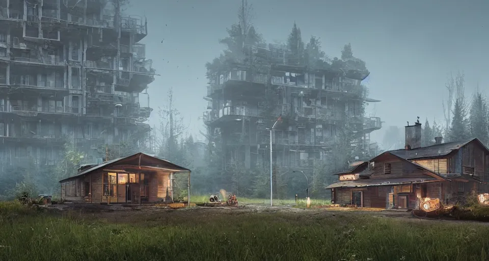 Prompt: home is obsolete, realistic rendering, unreal engine, 4k, hdr, high dynamic range, f12, simon stalenhag