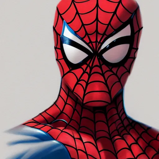 Image similar to a well designed portrait of spiderman, detailed, realistic, sketch style, artstation, greg rutkowski, 8 k resolution.