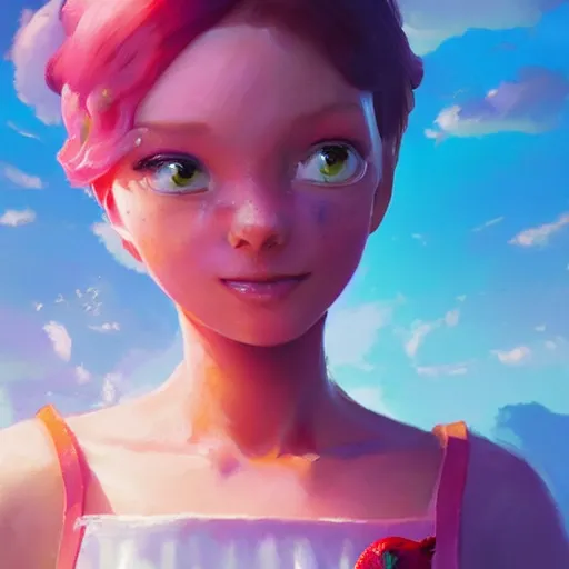 Image similar to painted portrait of a strawberry shortcake, fantastically pastel colors, octane render, matte painting concept art, official fanart behance hd artstation by jesper elsing, by rhads and makoto shinkai and lois van baarle and ilya kuvshinov and rossdraws