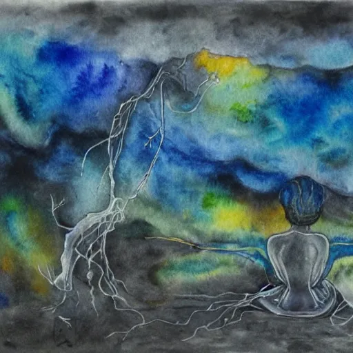 Image similar to the concept of schizophrenia in the form of a water colour painting
