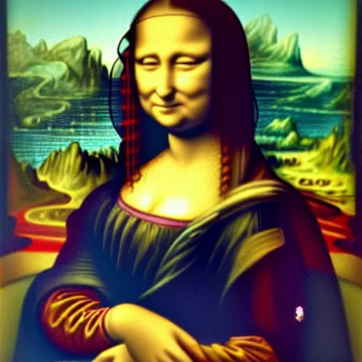 Image similar to a Mona Lisa painted by a 3 year old child with cryons,