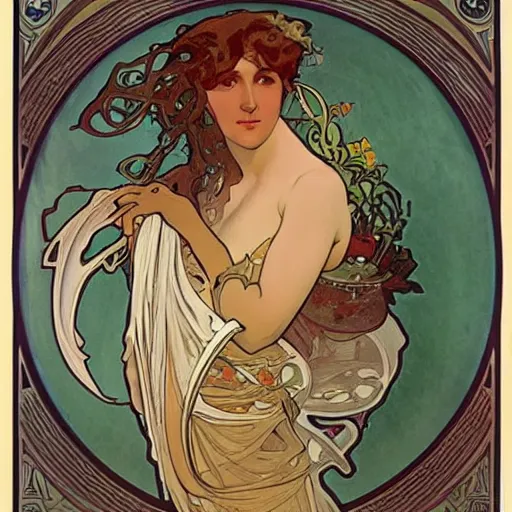 Prompt: Woman, by Alphonse Mucha.