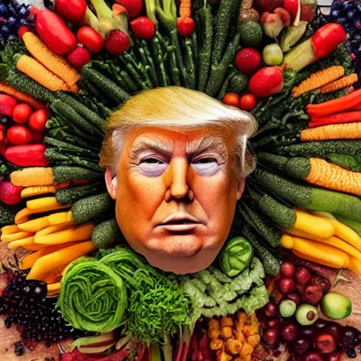 Image similar to donald trump made of vegetables, by giuseppe arcimboldo