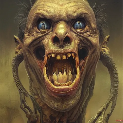 Image similar to sergey lavrov, is evil gremlin, rotten teeth, horror, macabre by donato giancola and greg rutkowski and wayne barlow and zdzisław beksinski, realistic face, digital art